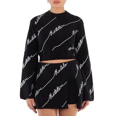 Rotate Birger Christensen Ladies Black Logo-embellished Cropped Jumper