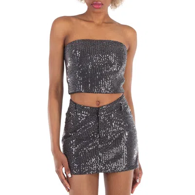 Rotate Birger Christensen Ladies Black Sequin-embellished Strapless Crop Top