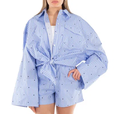 Rotate Birger Christensen Ladies Blue Logo Stripe Oversized Shirt