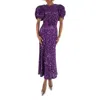 Rotate Birger Christensen Puff-sleeve Sequinned Maxi Dress In Purple