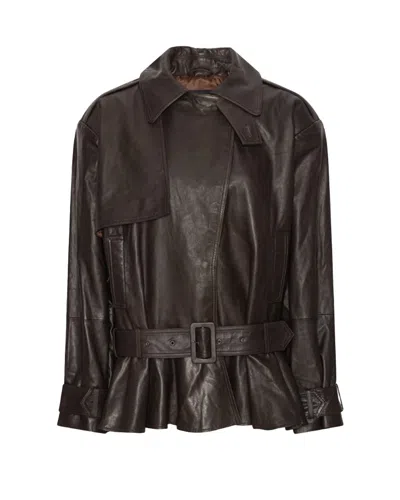 Rotate Birger Christensen Lamb Leather Biker Jacket In Brown