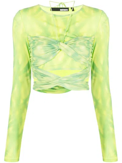 Rotate Birger Christensen Layered Cropped Tie-dye Top In Green