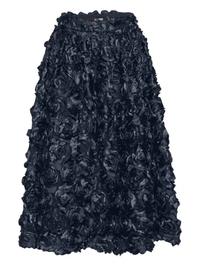 ROTATE BIRGER CHRISTENSEN LAYERED FLORAL APPLIQUÉ SKIRT WITH LUSTROUS FINISH