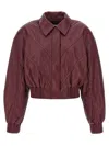Rotate Birger Christensen Rotate Silk-finish Bomber Jacket With Ribbed Cuffs In Burgundy