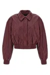 Rotate Birger Christensen Rotate Silk-finish Bomber Jacket With Ribbed Cuffs In Burgundy