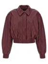 Rotate Birger Christensen Rotate Silk-finish Bomber Jacket With Ribbed Cuffs In Burgundy