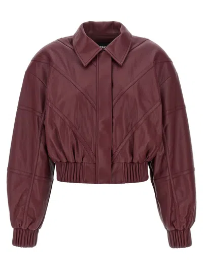Rotate Birger Christensen Panelled Zip-front Fitted Jacket In Burgundy