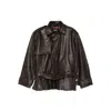 Rotate Birger Christensen Giacca Biker In Pelle Di Agnello Marrone Scuro Con Cintura Rotate In Brown
