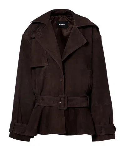 Rotate Birger Christensen Leather Jacket With Detachable Belt In Brown