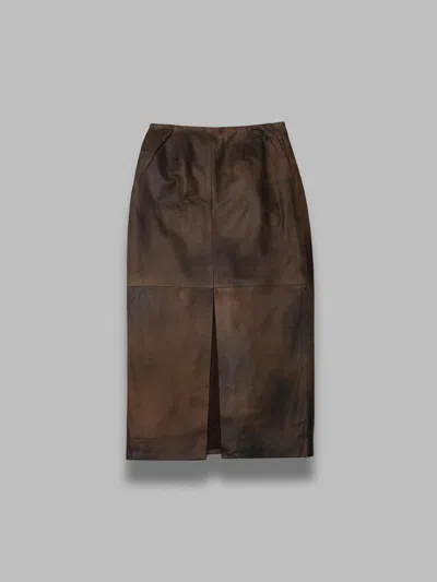 Rotate Birger Christensen Leather Midi Pencil Skirt In Brown