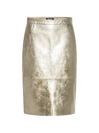 Rotate Birger Christensen Leather Midi Skirt In Gold