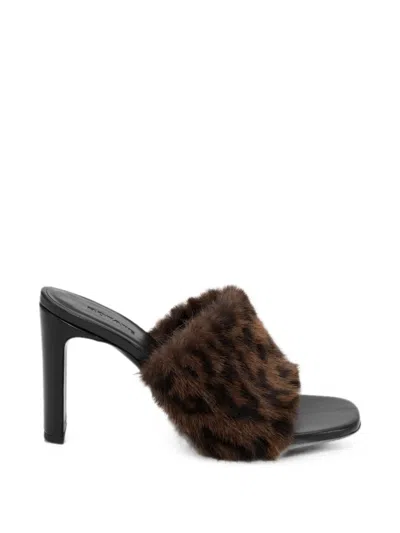 Rotate Birger Christensen Leather Mules Faux-fur Leo In Black