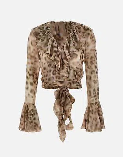 Pre-owned Rotate Birger Christensen Leopard Chiffon Wrap Top Blouse 100% Original In White