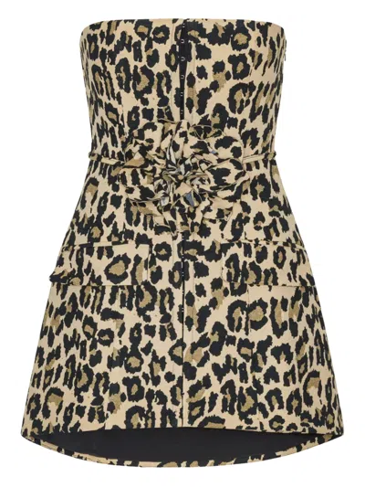 Rotate Birger Christensen Leopard-print Rosette Mini Dress In Animal Print