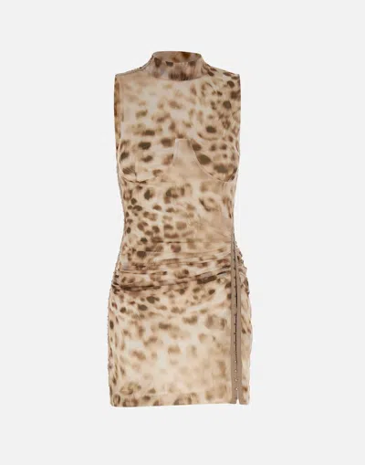 Rotate Birger Christensen Leopard Sleeveless Top Crepe Dress In Neutral