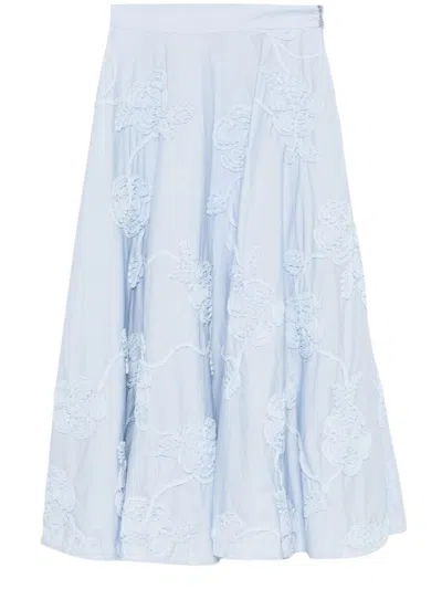 Rotate Birger Christensen Lighe Blue Flowing Floral Embroidered Maxi Skirt