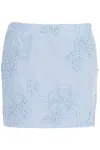 Rotate Birger Christensen Light Blue Cotton Mini Skirt With 3d Floral Embroidery In Blue