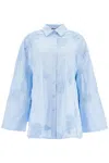 Rotate Birger Christensen Light Blue Cotton Shirt With Embossed Floral Pattern