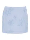 Rotate Birger Christensen Light Blue Cotton Mini Skirt With 3d Floral Embroidery In Blue