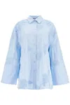 Rotate Birger Christensen Light Blue Cotton Shirt With Embossed Floral Pattern In Blue