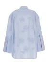 Rotate Birger Christensen Light Blue Cotton Shirt With Embossed Floral Pattern In Clear Blue