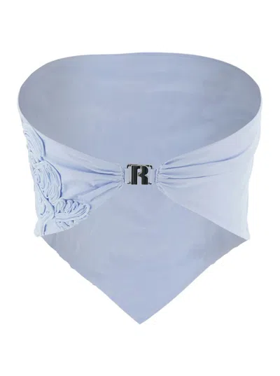 Rotate Birger Christensen Light Blue Sleeveless Off-shoulder Top With All-over Floral Embroidery And Logo Detail On The Rear I