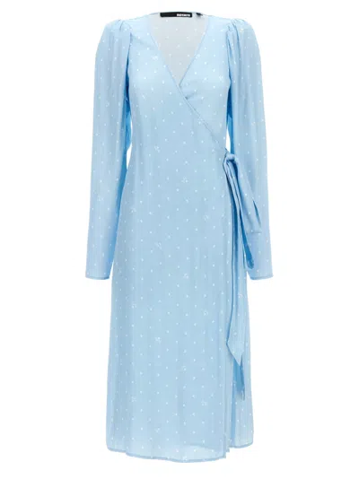 ROTATE BIRGER CHRISTENSEN WOMEN LIGHT BLUE TEXTURED MIDI WRAP DRESS, L LUXURY DRESSES FOR WOMEN DARVEYS