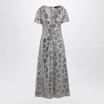 Rotate Birger Christensen Light Chiffon Midi Dress With Sequins In Grey