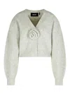 Rotate Birger Christensen Cropped Alpaca And Wool Cardigan With V-neck In Gray