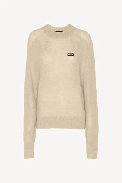 Rotate Birger Christensen Logo Detail Rib Trim Knit Sweater In Beige
