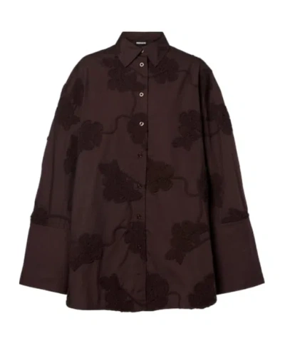 Rotate Birger Christensen Lipy Embroidered Extra Large Shirt In Brown