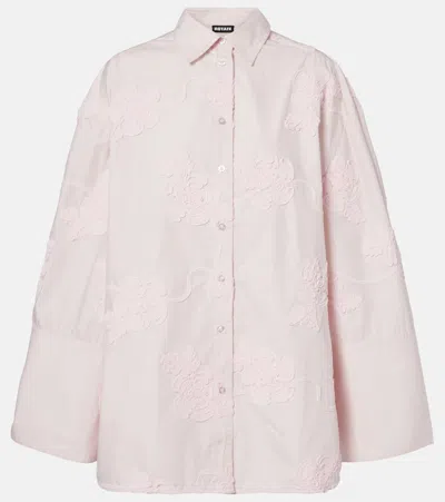 Rotate Birger Christensen Lipy Embroidered Oversized Cotton Shirt In Pink