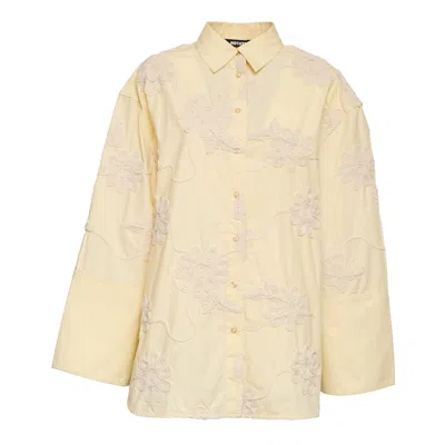 Rotate Birger Christensen Lipy Flower Organic Cotton Oversized Shirt In Yellow