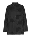 Rotate Birger Christensen Black Oversize Shirt With Classic Collar And All-over Floral Embroidery