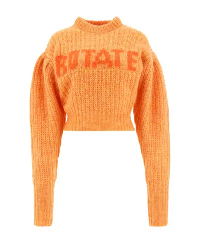 Rotate Birger Christensen Logo Bubble Sleeve Short Sweater In Orange