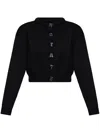 Rotate Birger Christensen Rotate Cropped Black Sweater With Padded Shoulders And Button Embellishments In Black