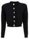 Rotate Birger Christensen Rotate Cropped Black Sweater With Padded Shoulders And Button Embellishments In Nero