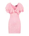 Rotate Birger Christensen Ruffle-trimmed Sequined Mini Dress In Pink