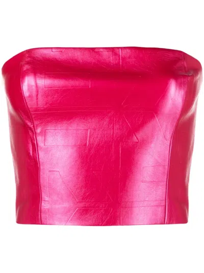 Rotate Birger Christensen Coated Strapless Crop Top In Pink