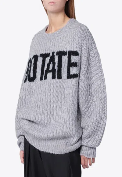 Rotate Birger Christensen Logo-intarsia Crewneck Sweater In Gray