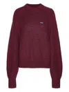 Rotate Birger Christensen Logo-patch Balloon-sleeve Knitwear In Burgundy