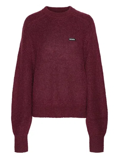 Rotate Birger Christensen Logo-patch Balloon-sleeve Knitwear In Burgundy