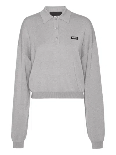 Rotate Birger Christensen Logo-patch Polo Sweater In Gray