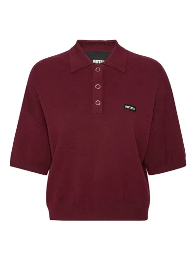 Rotate Birger Christensen Slinky Knit Polo Shirt In Red