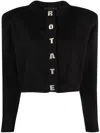 Rotate Birger Christensen Rotate Cropped Black Sweater With Padded Shoulders And Button Embellishments In Black