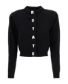 Rotate Birger Christensen Rotate Cropped Black Sweater With Padded Shoulders And Button Embellishments In Black