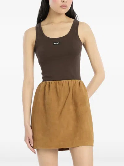 Rotate Birger Christensen Logo Ribbed Top In Brown
