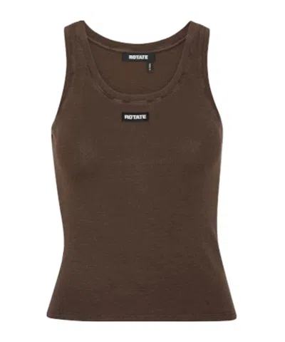 Rotate Birger Christensen Logo Ribbed Top In Brown