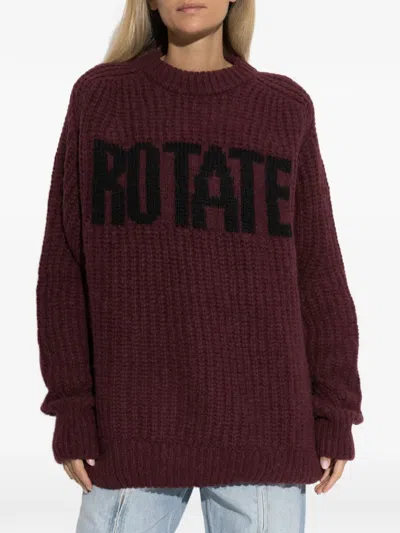 Rotate Birger Christensen Logo-intarsia Chunky-knit Sweater In Blue