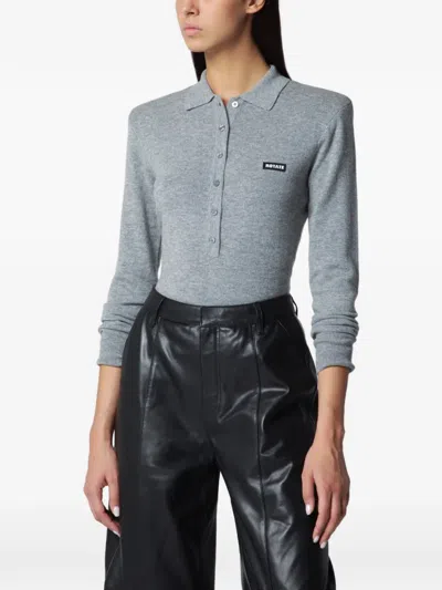 Rotate Birger Christensen Rotate Birgerchristensen Grey Wool Longsleeve Polo Shirt In Gray